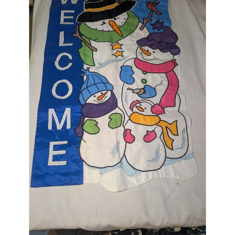 Vintage Y2K Christmas Snowman Family Outdoor Garden Flag 26